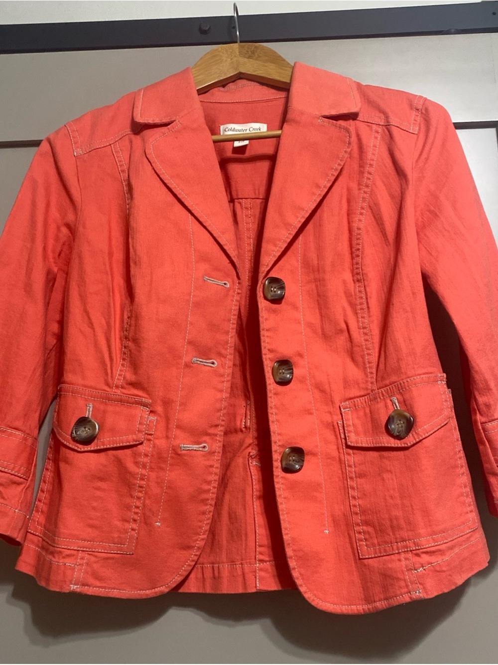 Coldwater Creek Coral Orange Cotton-Blend Blazer Jacket